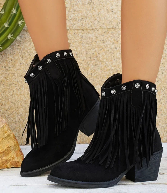 Women's Side Zip Fringe Western Cowboy Boots, Wide Calf
