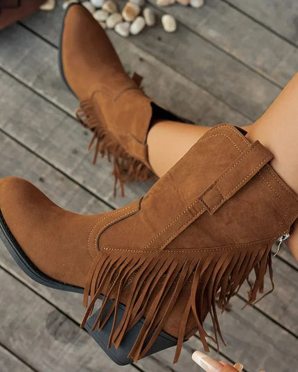 Women's Side Zip Fringe Western Cowboy Boots, Wide Calf