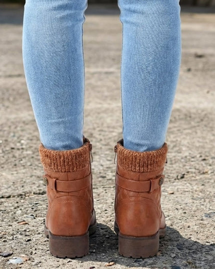 Women's Side Zip Lace Up Quilted Faux Leather Ankle Boots