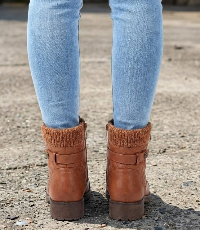 Women's Side Zip Lace Up Quilted Faux Leather Ankle Boots