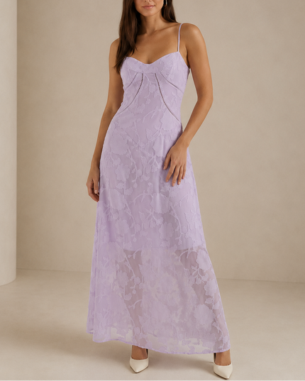 Women's Sleeveless Wedding Guest Floral Lace Maxi Dress