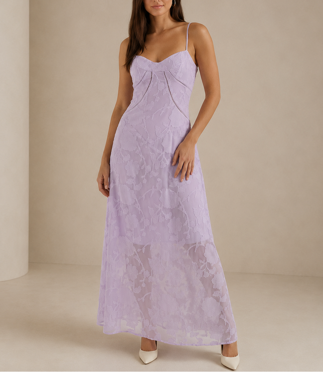 Women's Sleeveless Wedding Guest Floral Lace Maxi Dress
