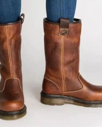 Women's Slip On Mid Calf Winter Boots, Shearling Lined