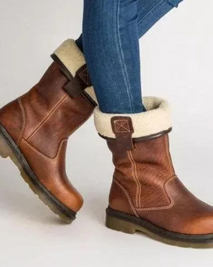 Women's Slip On Mid Calf Winter Boots, Shearling Lined