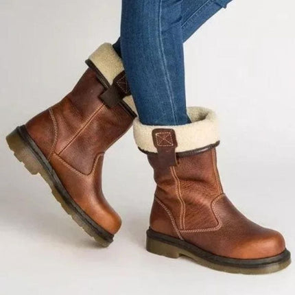 Women's Slip On Mid Calf Winter Boots, Shearling Lined