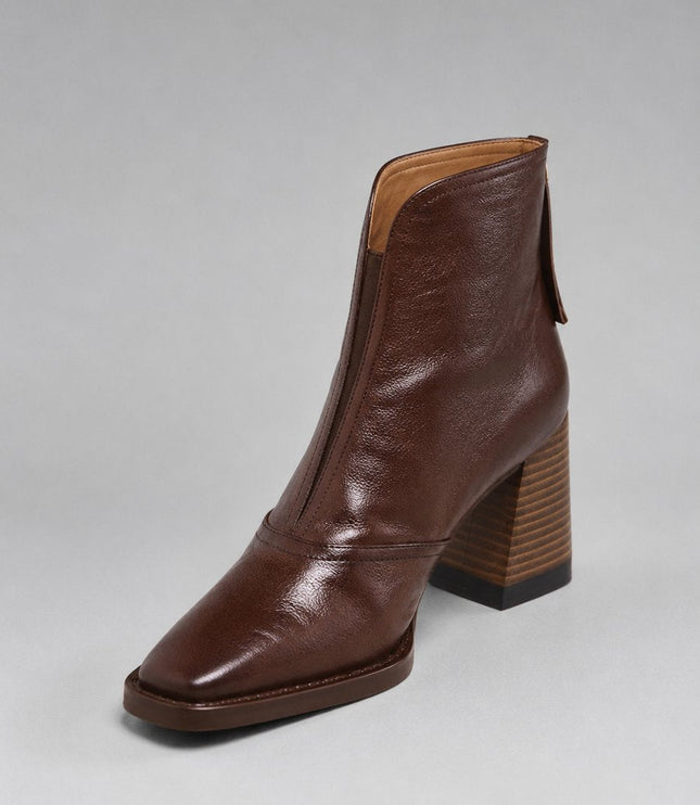 Women's Square Toe Ankle Boots, Faux Leather Block Heel