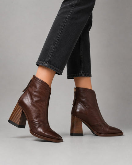 Women's Square Toe Ankle Boots, Faux Leather Block Heel