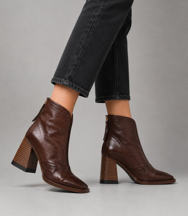 Women's Square Toe Ankle Boots, Faux Leather Block Heel