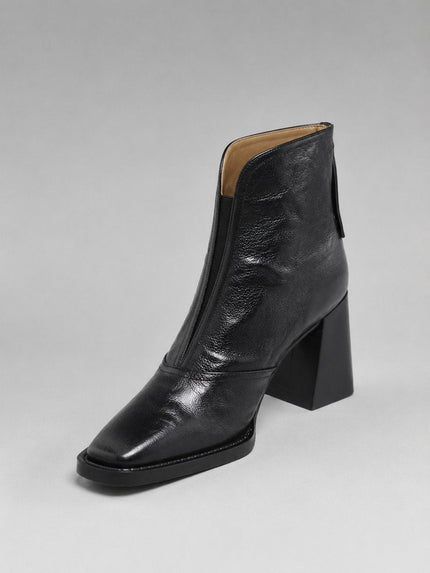 Women's Square Toe Ankle Boots, Faux Leather Block Heel