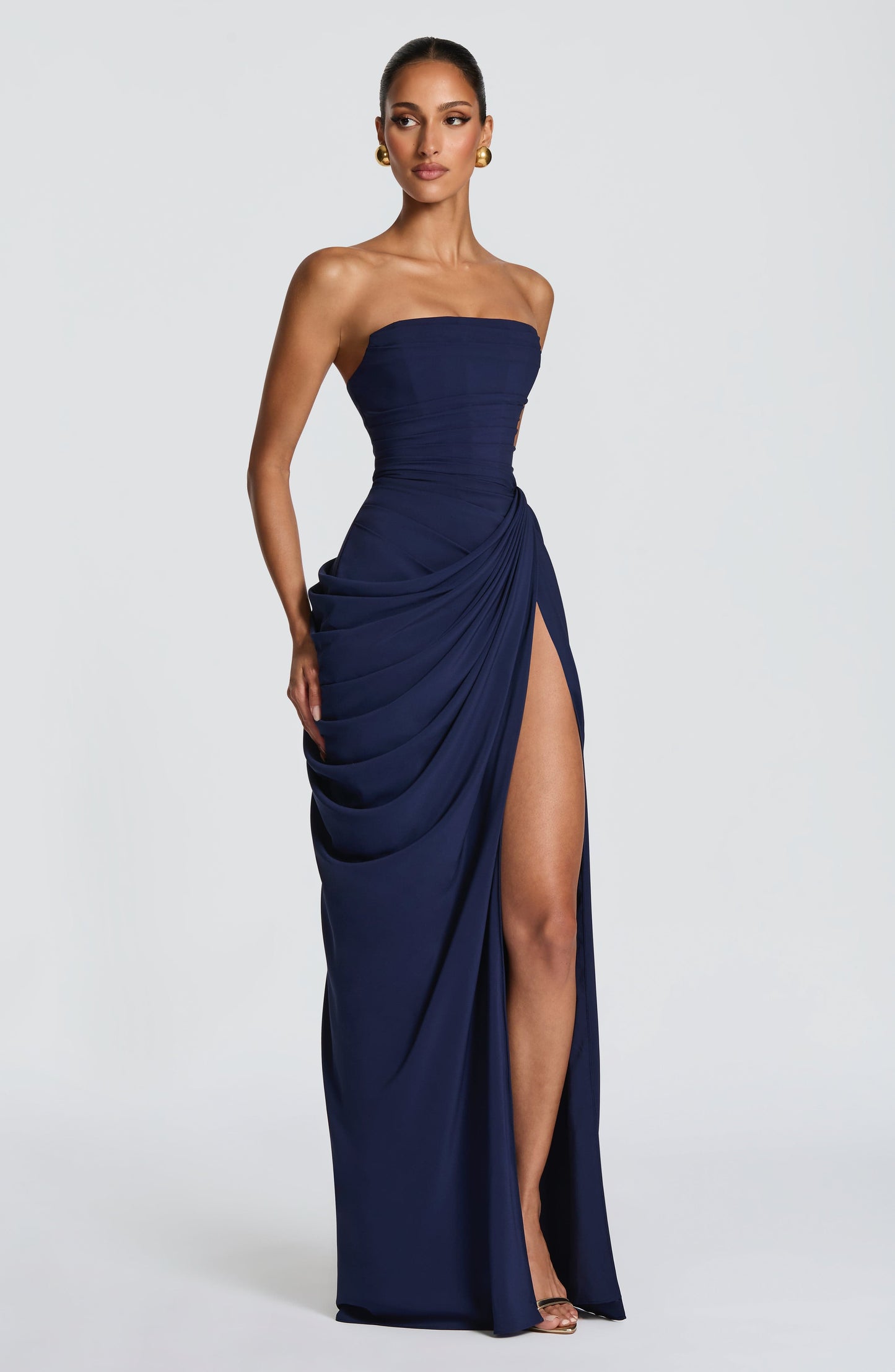 Women's Strapless Satin Corset Cocktail Maxi Dress