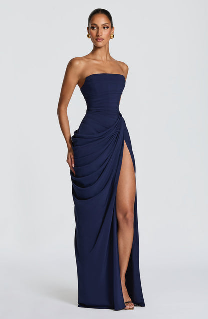 Women's Strapless Satin Corset Cocktail Maxi Dress
