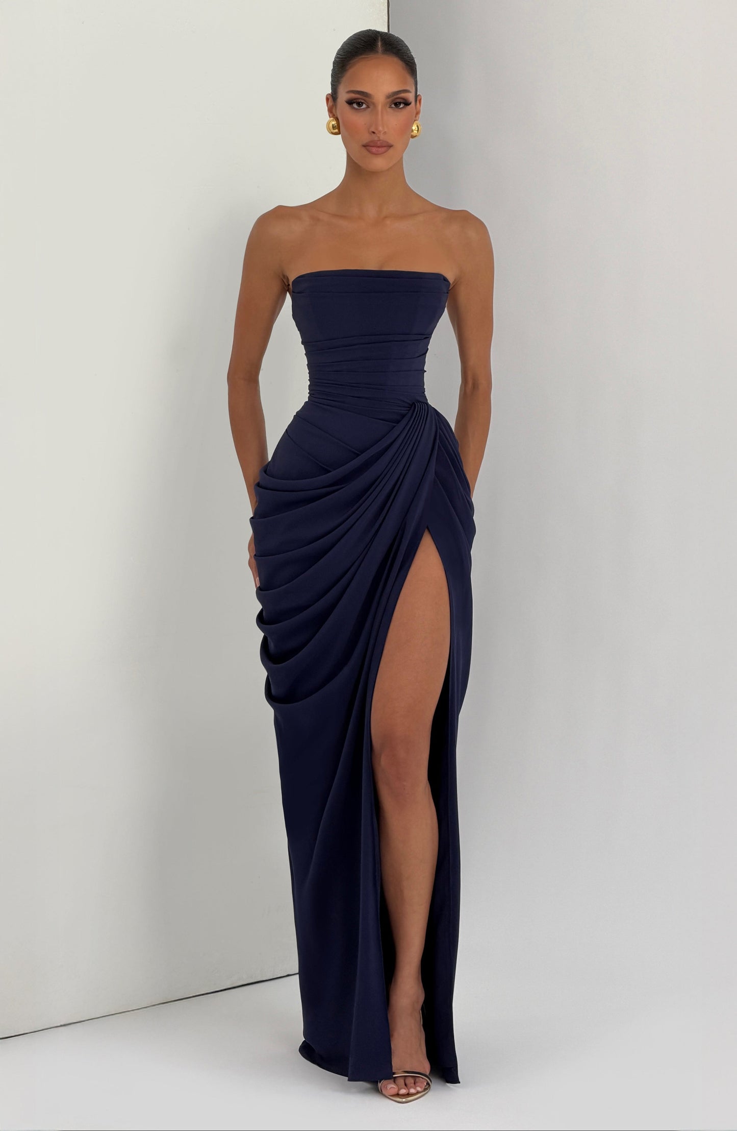 Women's Strapless Satin Corset Cocktail Maxi Dress