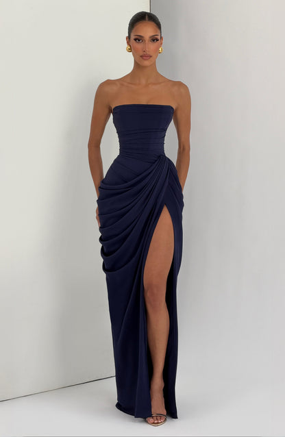 Women's Strapless Satin Corset Cocktail Maxi Dress