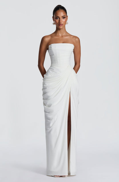 Women's Strapless Satin Corset Cocktail Maxi Dress