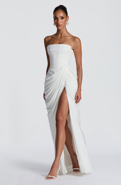 Women's Strapless Satin Corset Cocktail Maxi Dress