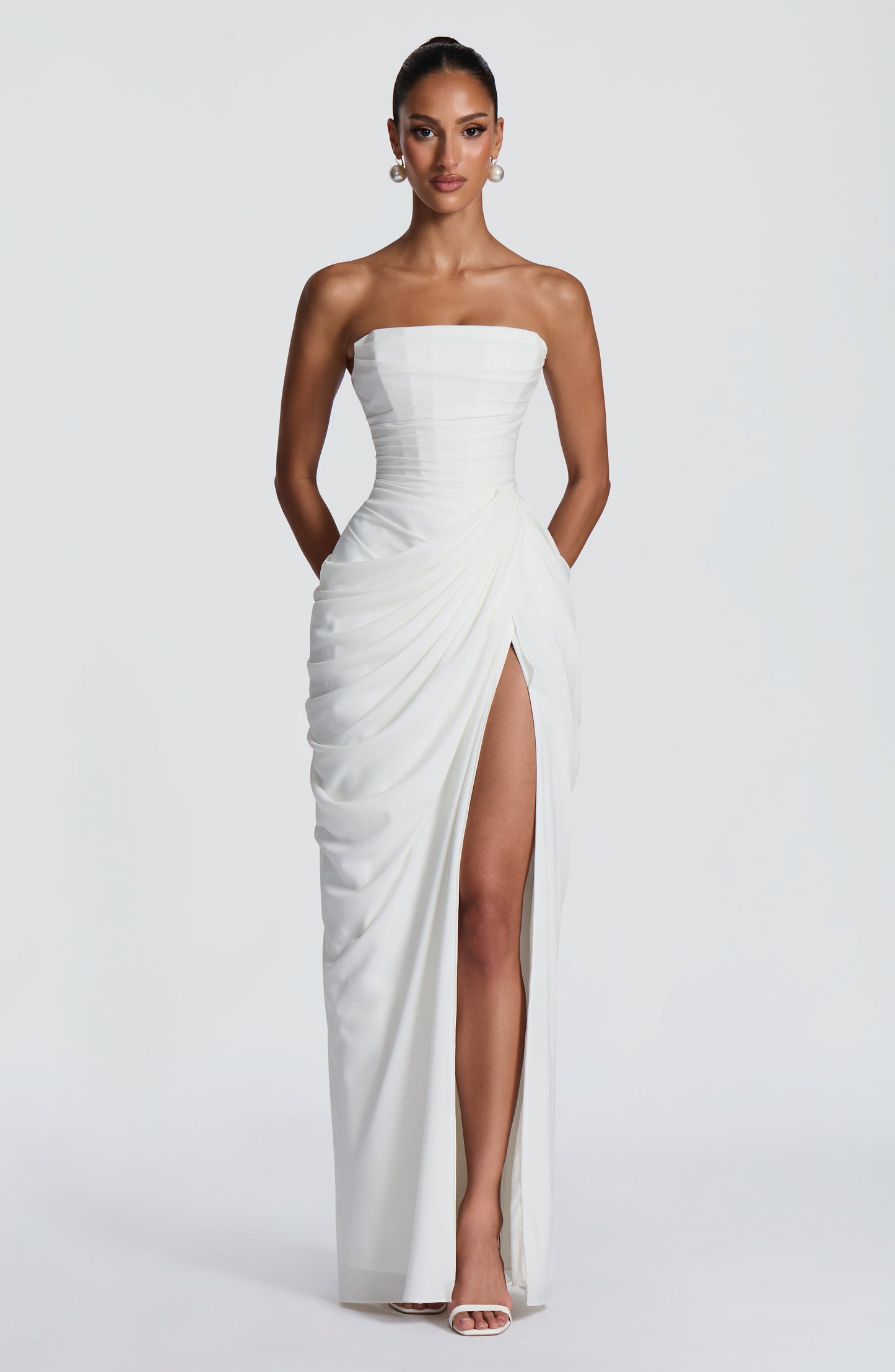 Women's Strapless Satin Corset Cocktail Maxi Dress