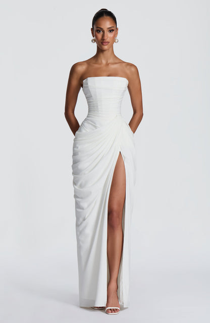 Women's Strapless Satin Corset Cocktail Maxi Dress