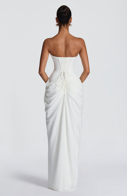 Women's Strapless Satin Corset Cocktail Maxi Dress