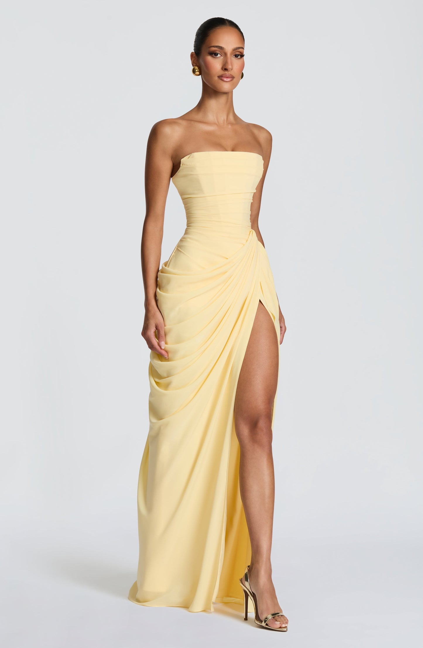 Women's Strapless Satin Corset Cocktail Maxi Dress