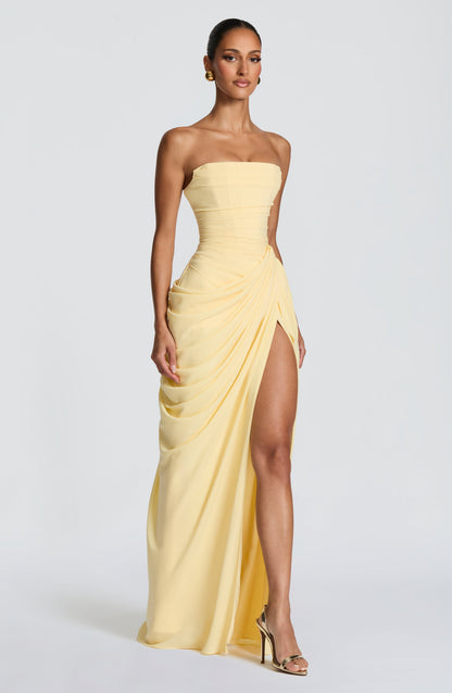 Women's Strapless Satin Corset Cocktail Maxi Dress
