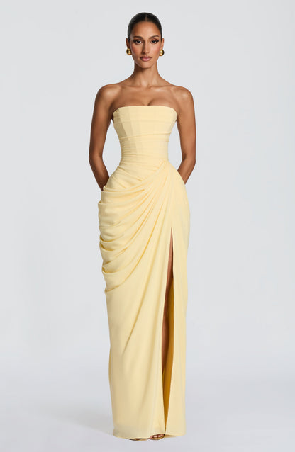 Women's Strapless Satin Corset Cocktail Maxi Dress