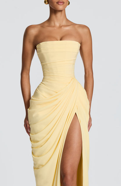 Women's Strapless Satin Corset Cocktail Maxi Dress
