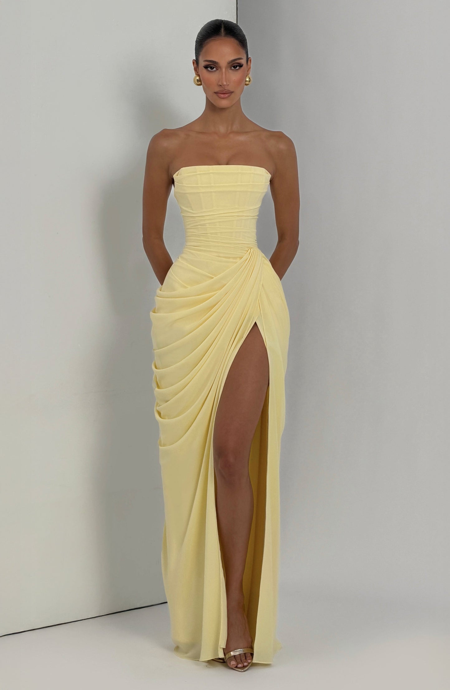 Women's Strapless Satin Corset Cocktail Maxi Dress