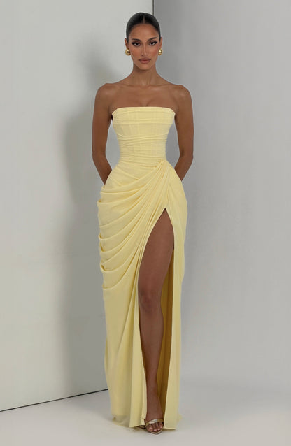 Women's Strapless Satin Corset Cocktail Maxi Dress