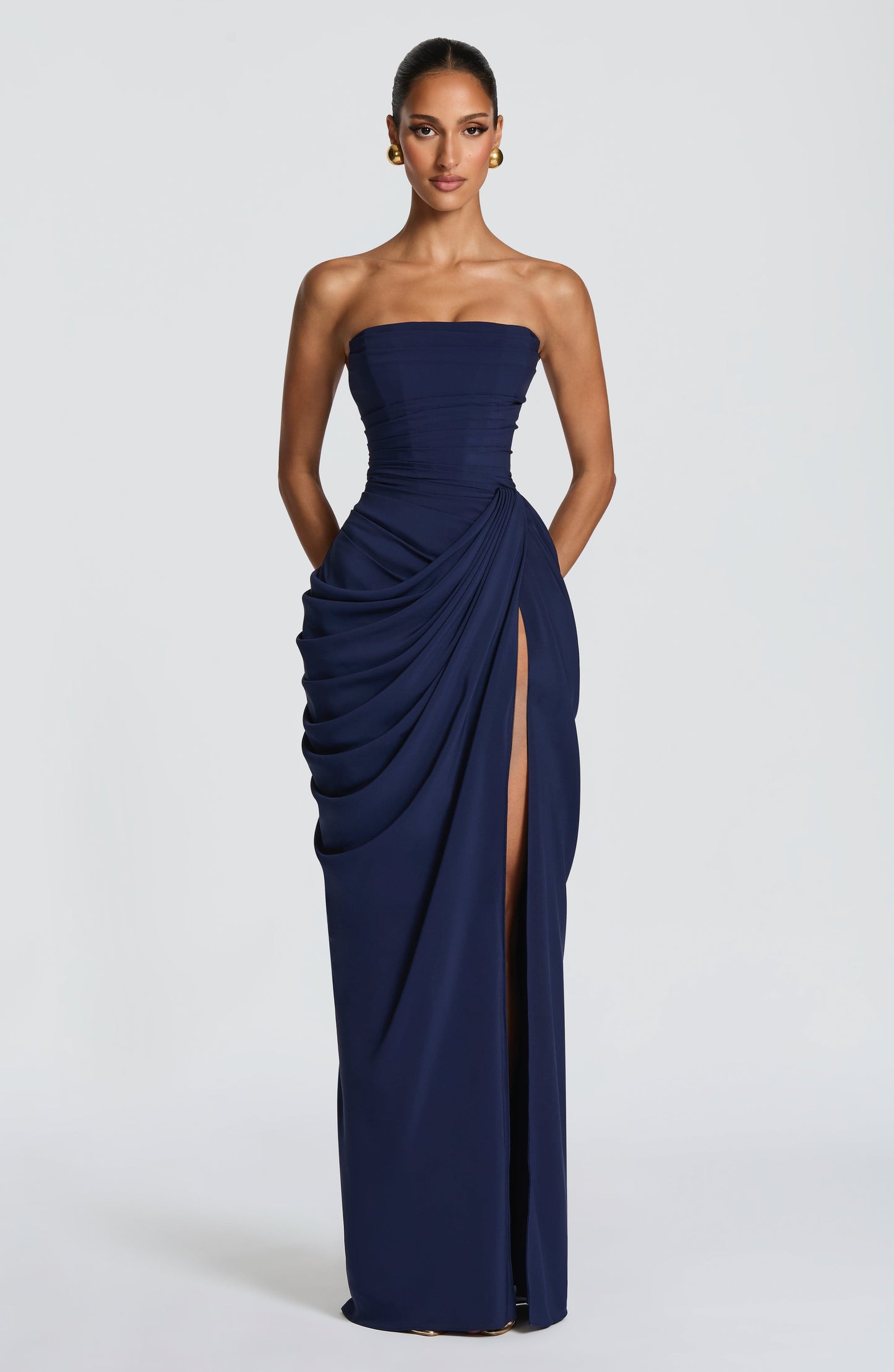 Women's Strapless Satin Corset Cocktail Maxi Dress