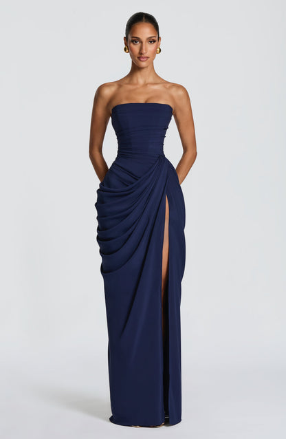 Women's Strapless Satin Corset Cocktail Maxi Dress