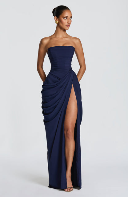 Women's Strapless Satin Corset Cocktail Maxi Dress