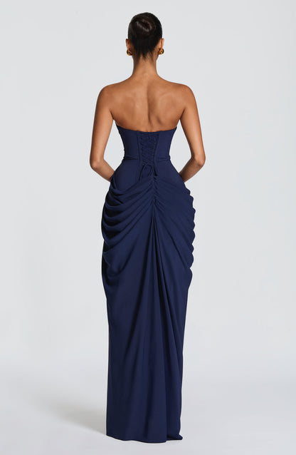 Women's Strapless Satin Corset Cocktail Maxi Dress