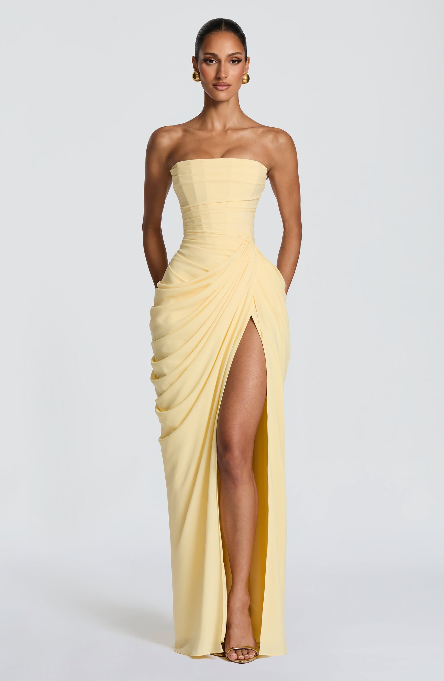 Women's Strapless Satin Corset Cocktail Maxi Dress