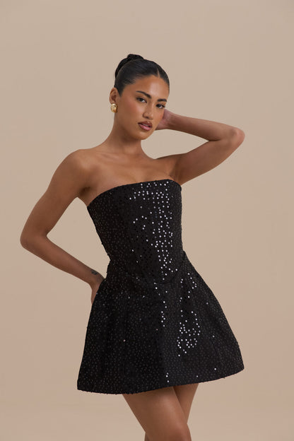 Women's Strapless Sequin Black Mini Party Dress