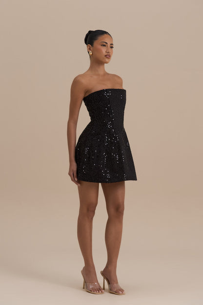 Women's Strapless Sequin Black Mini Party Dress