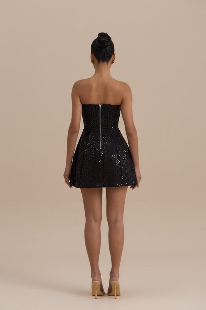 Women's Strapless Sequin Black Mini Party Dress
