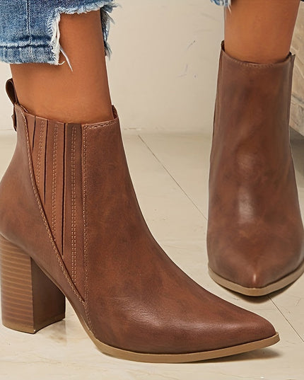 Women's Stretch Pull On Pointed Toe Square Heel Ankle Boots