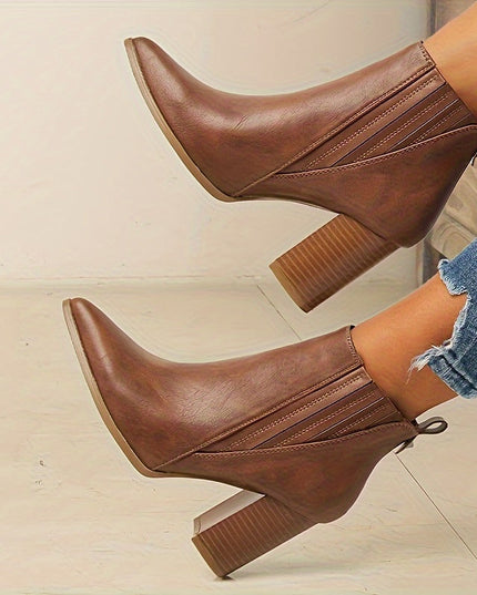 Women's Stretch Pull On Pointed Toe Square Heel Ankle Boots
