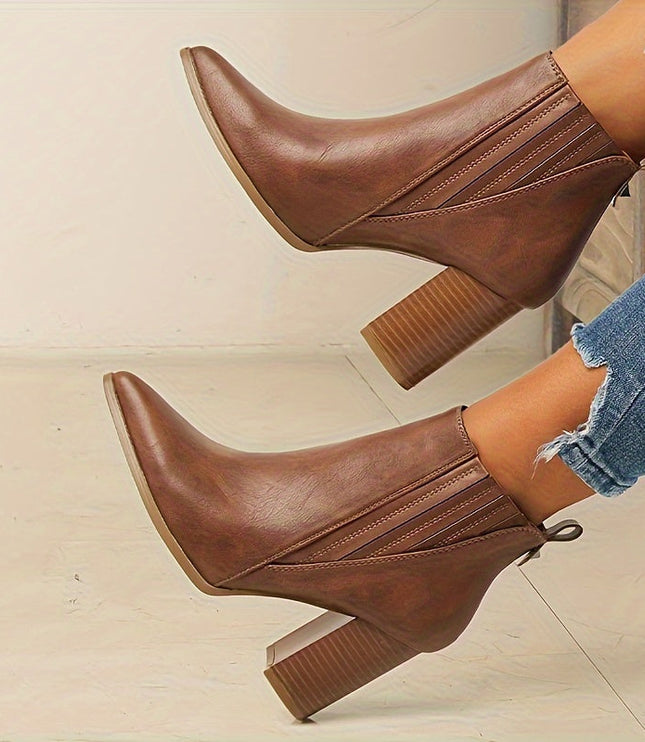 Women's Stretch Pull On Pointed Toe Square Heel Ankle Boots
