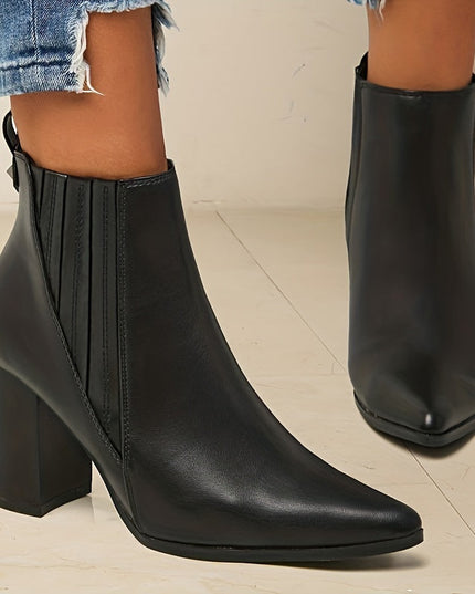 Women's Stretch Pull On Pointed Toe Square Heel Ankle Boots