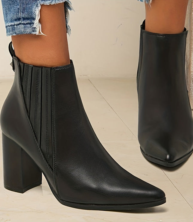 Women's Stretch Pull On Pointed Toe Square Heel Ankle Boots