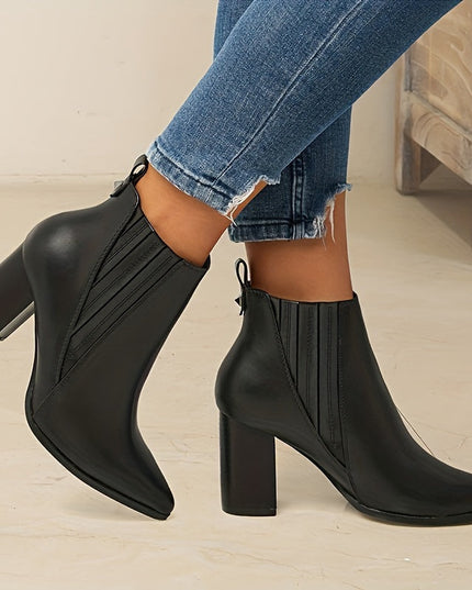 Women's Stretch Pull On Pointed Toe Square Heel Ankle Boots