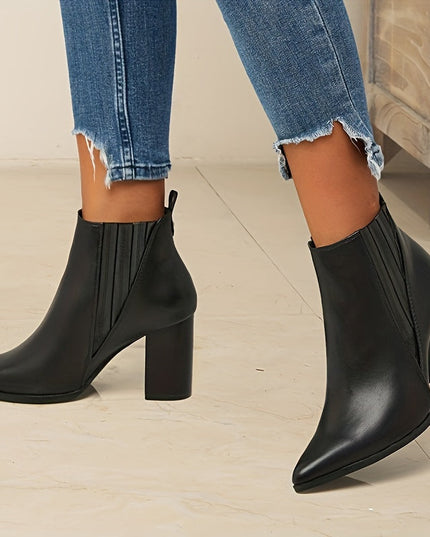 Women's Stretch Pull On Pointed Toe Square Heel Ankle Boots