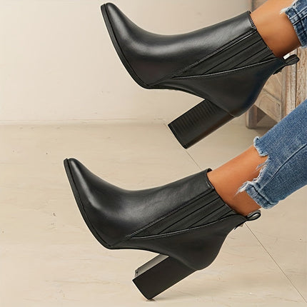 Women's Stretch Pull On Pointed Toe Square Heel Ankle Boots
