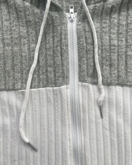 Women's Textured Drawstring Hooded Full Zip Jacket
