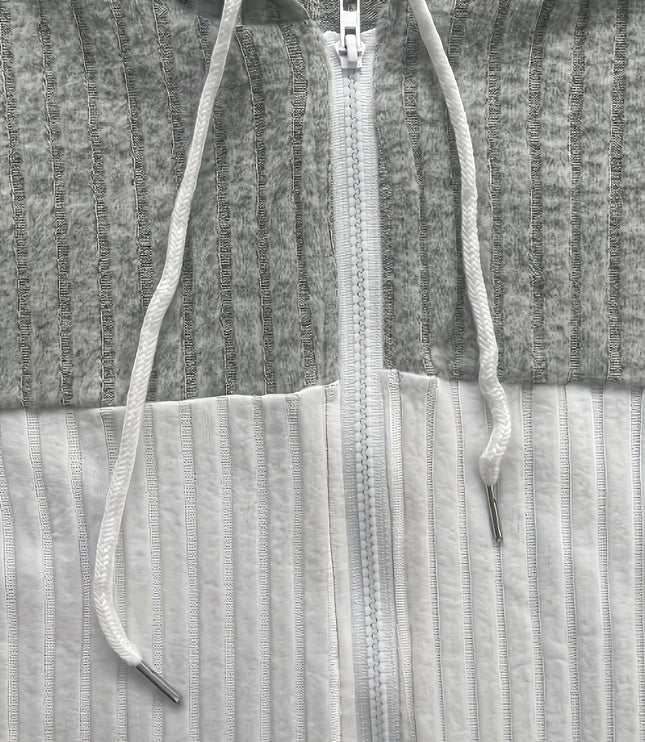 Women's Textured Drawstring Hooded Full Zip Jacket
