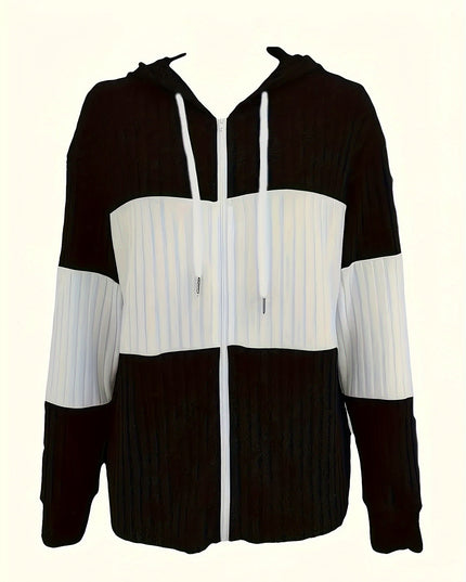 Women's Textured Drawstring Hooded Full Zip Jacket