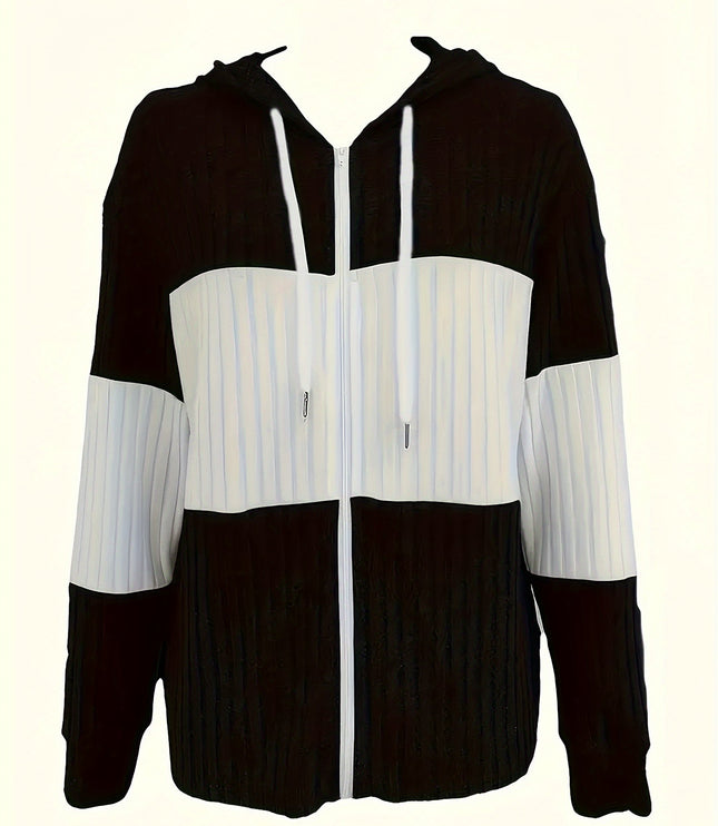 Women's Textured Drawstring Hooded Full Zip Jacket