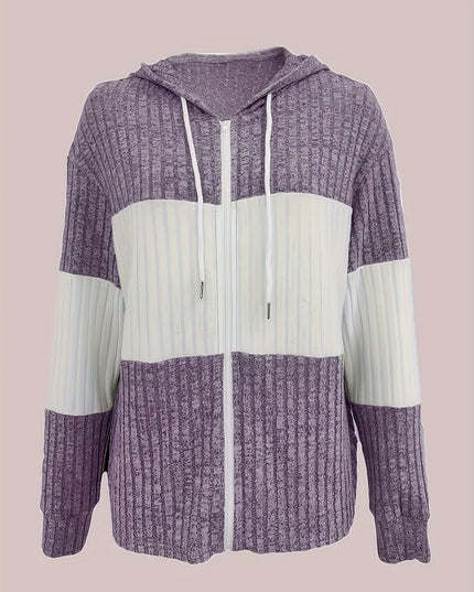Women's Textured Drawstring Hooded Full Zip Jacket