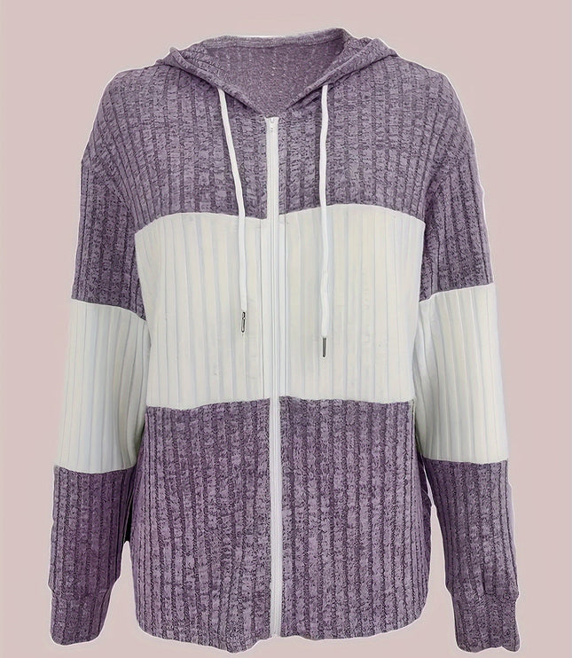 Women's Textured Drawstring Hooded Full Zip Jacket